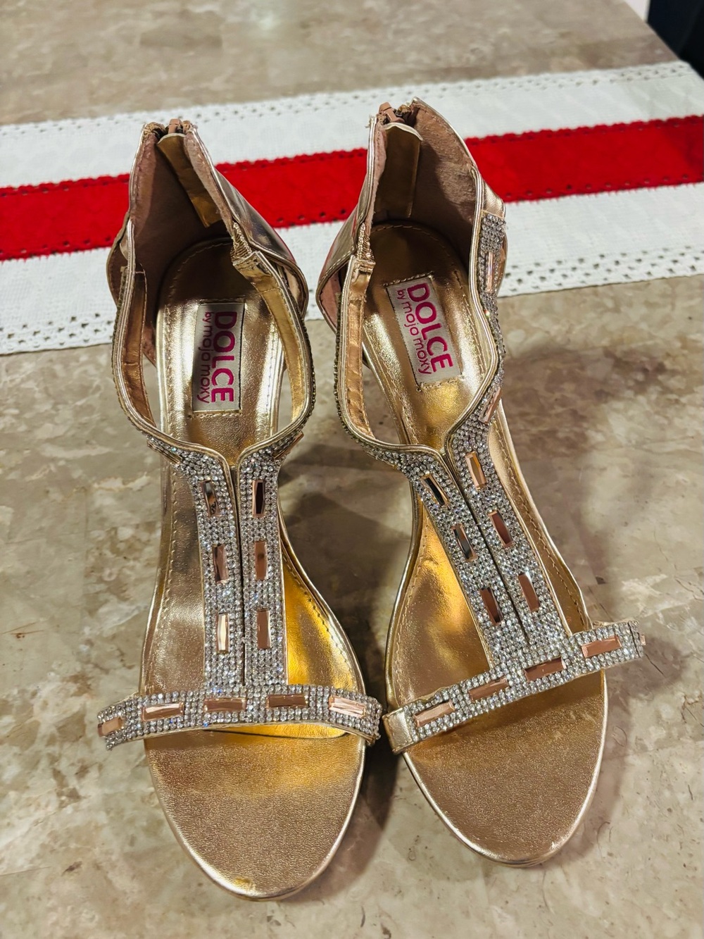 Rose Gold T-Strap sparkling rhinestone Women’s Sandals